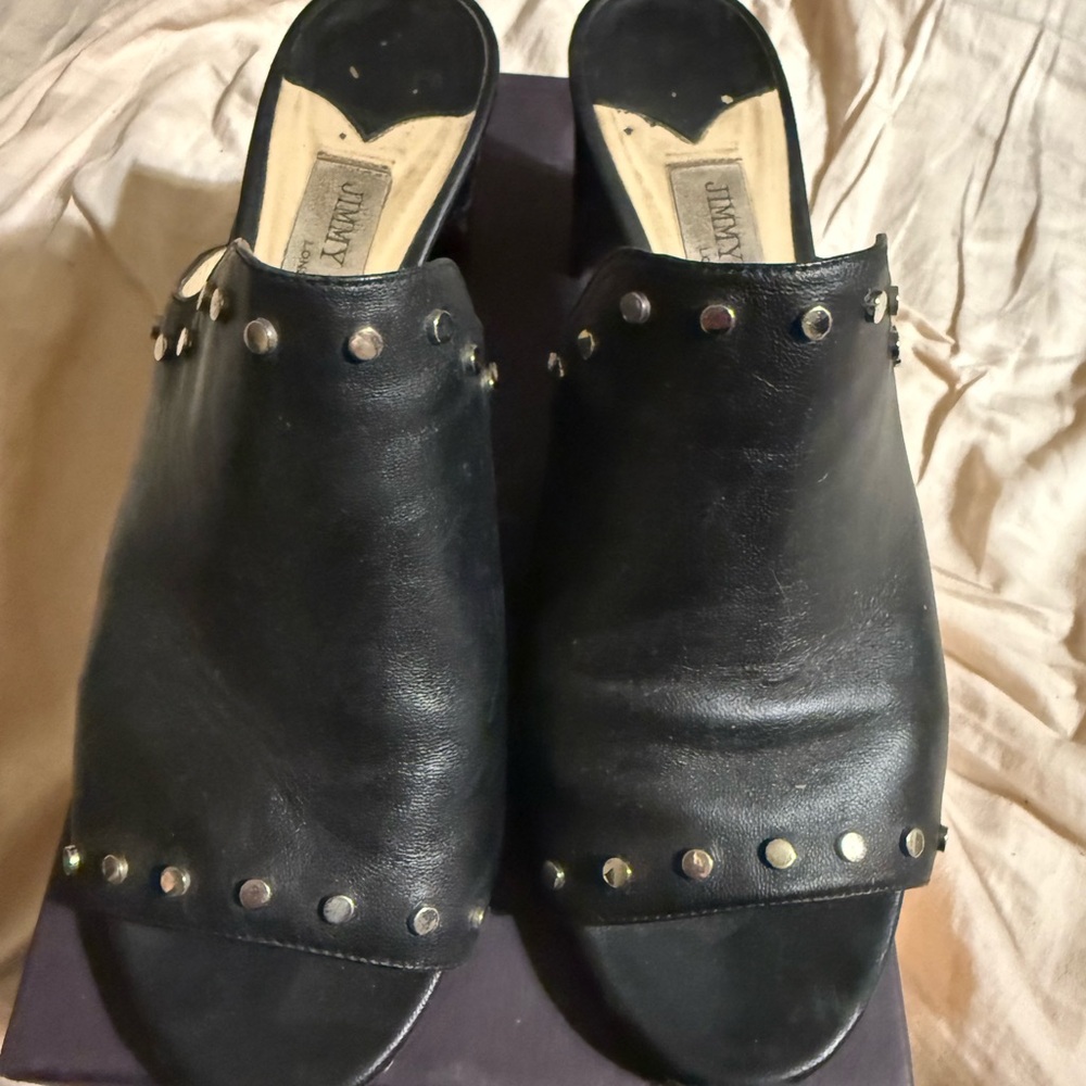 Jimmy Choo Black Studded Leather Mules